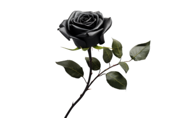 A Single Black Rose Against a White Background on a Clear PNG or White Background.