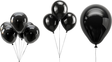 black balloons isolated on transparent background, Black balloon PNG, congratulation decoration