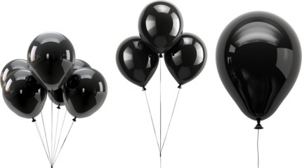 black balloons isolated on transparent background, Black balloon PNG, congratulation decoration