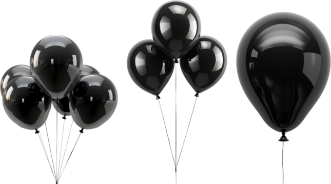black balloons isolated on transparent background, Black balloon PNG, congratulation decoration