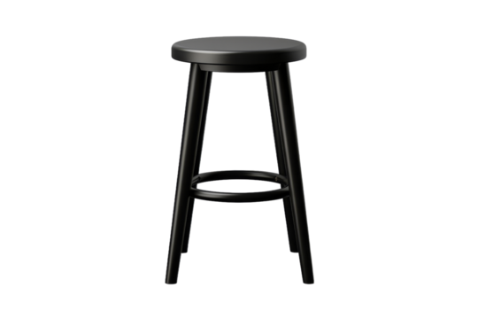 A Sleek Black Bar Stool Against A White Background on a Clear PNG or White Background.