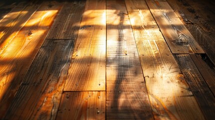 Texture of sunlight with shadow cast on a wooden surface