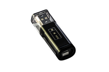 A Sleek Black USB Flash Drive With a Transparent Case on a Clear PNG or White Background.