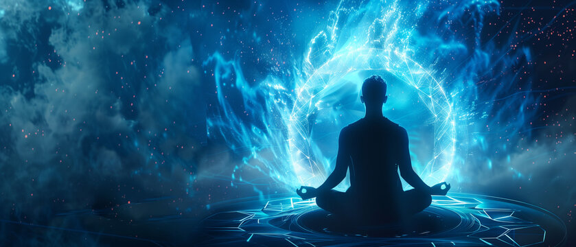 Transcendent, meditation, yoga concept illustration. Created with Generative AI technology.