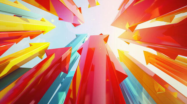 Bright arrows thrust upwards in various colors, representing diversity, unity, and collective forward movement.