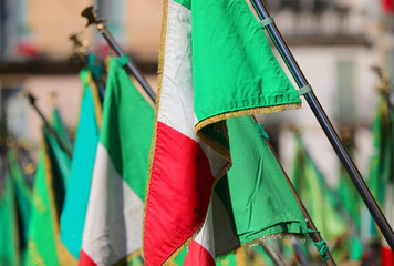 Waving Italian flags during the national holiday and no  people