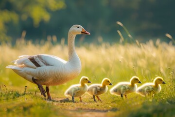 Obraz premium White Goose with Goslings