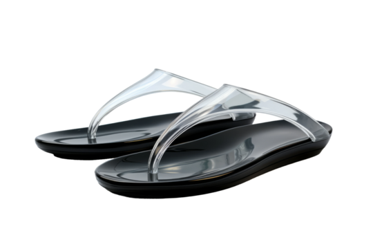 Transparent Thong Sandals With Black Soles on a White Background on a Clear PNG or White Background.