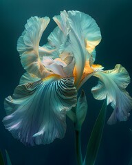 Realistic portrait photo macro shot, of  botanical blue iris flower with dark background, wallpaper