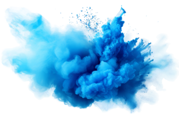 An Abstract Blue Ink Explosion in Motion on a Clear PNG or White Background.