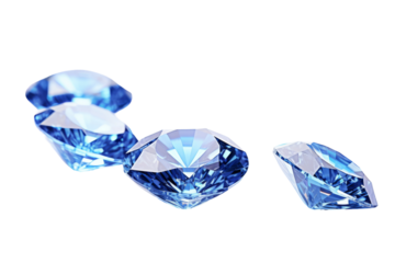 Sparkling Blue Diamonds Scattered On White Background on a Clear PNG or White Background.