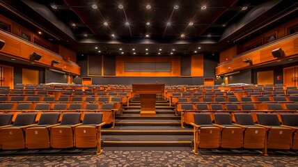 Elegant Modern Auditorium with Wooden Accents and Comfortable Seating