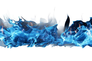 Abstract Blue Flames Dancing Against A White Background on a Clear PNG or White Background.