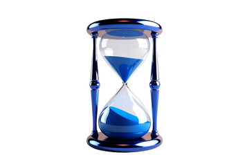 A Moment Frozen In Time: A Blue Hourglass Against A White Background on a Clear PNG or White Background.