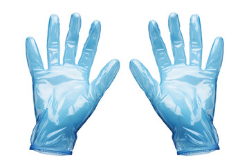 Fototapeta premium A Pair of Disposable Blue Plastic Gloves Ready For Use on a Clear PNG or White Background.
