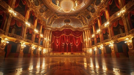 Obraz premium Grandiose Opera House with Golden Ornaments and Red Curtains