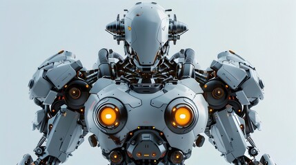 Fototapeta premium Towering Humanoid Soccer Robot Bulldozes Through Defenders with Raw Power and Rugged Design