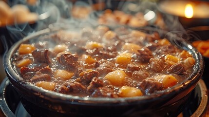 Steaming Hot Pot of Beef and Potatoes