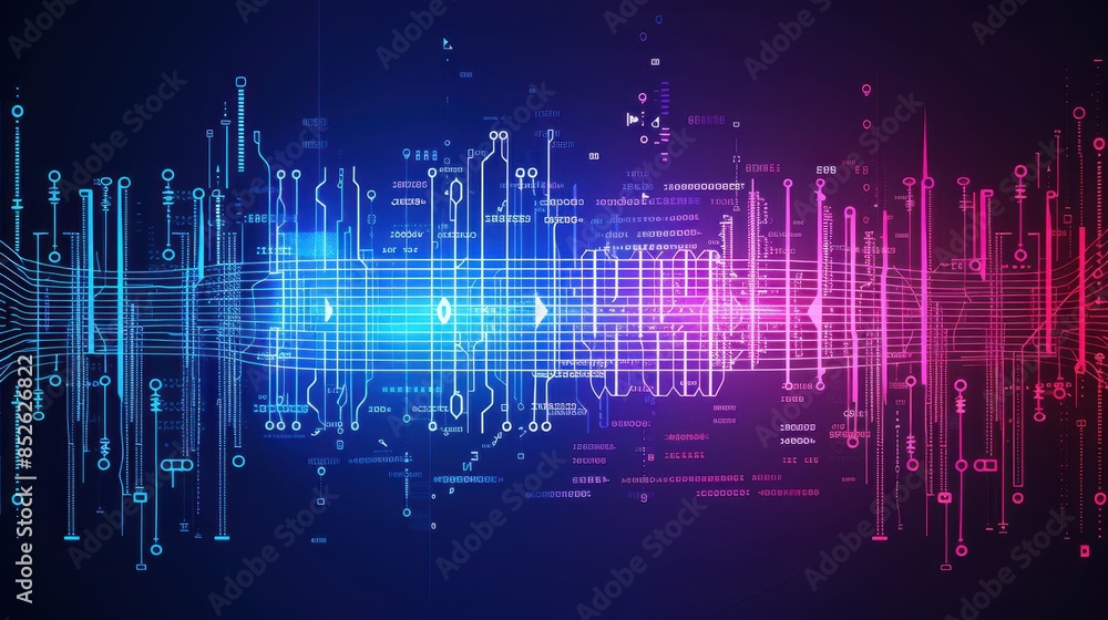Aufkleber abstract digital technology background with colorful lines and circuits representing data transfer, 