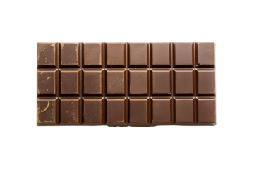 Top view of a dark chocolate bar isolated on a transparent background. Perfect for illustrating sweet treats, desserts, and gourmet delights.
