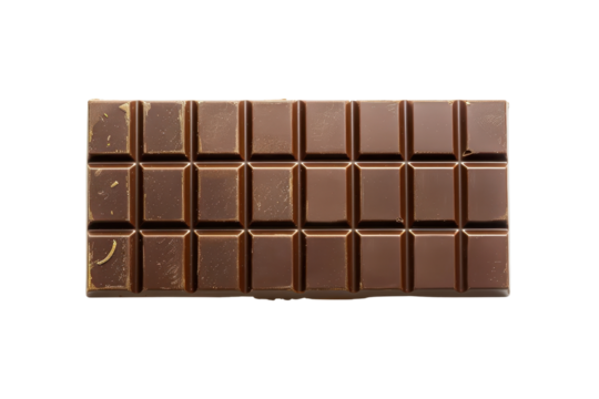 Top view of a dark chocolate bar isolated on a transparent background. Perfect for illustrating sweet treats, desserts, and gourmet delights.