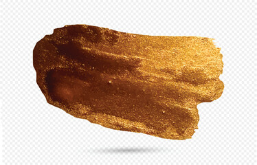 Golden paint brush stroke. Gold color paint brush banner. Gold art brush stroke with glitter texture. gold brush stroke with metallic effect on transparent background.