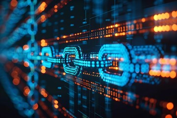 Fototapeta premium Digital interface blockchain technology dark background, transparent, chain, data, blocks