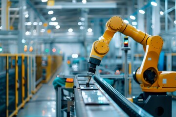 High-tech robotic arm industrial automation, factory, technology, machinery, modern