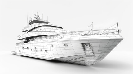 Fototapeta premium Detailed wireframe illustration of a luxury yacht showcasing its structure and design on a white background.