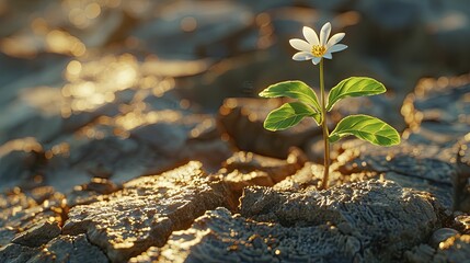 Resilience amidst economic drought, a small plant growing in cracked earth, signifying hope and endurance