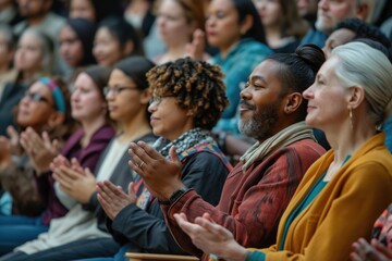 Multi ethnic audience in amphiteatr applauding AI generative image