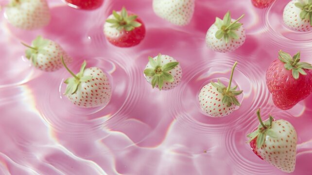 Organic Raw Pink Pineberries Strawberry photo. Healthy diet Asian dessert. Delicious background.