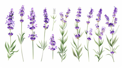 Naklejka premium Aesthetic watercolor of lavender flowers Delicate romantic pattern on a white background. Generative AI