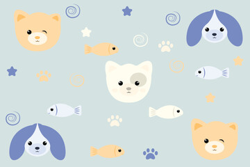 cute cat and dog head background