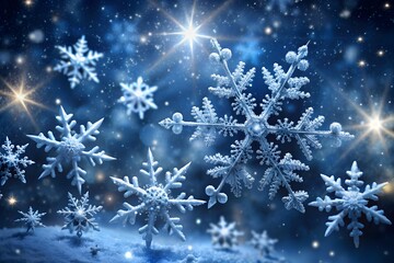 30 words or 130 characters for adobe stock title relate with image reference:..a beautiful winter scene with snowflakes falling against a starry night sky.