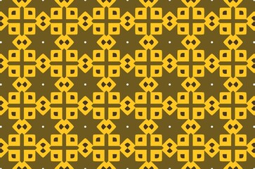 A pattern of yellow squares box and triangles on a brown background
