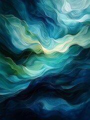 Abstract Ocean Waves in Blue and Green Tones