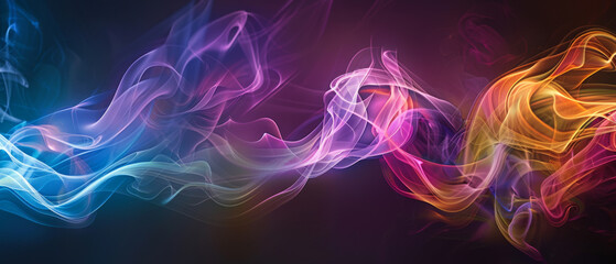 Obraz premium Swirling trails of vibrant colored smoke set against a dark background, creating a mesmerizing and dynamic abstract pattern that captivates the eye.