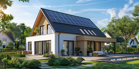 modern family house with solar panels