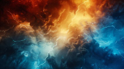 Vibrant colors and dramatic lightning in a powerful storm cloudscape