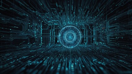 image representing cybersecurity. Include a close-up of a computer screen displaying a complex network of interconnected nodes and digital locks. The background should be filled with abstr