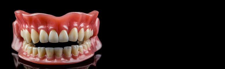 Dental prosthesis, tooth implant, mockup on a black background, isolate. AI generated.