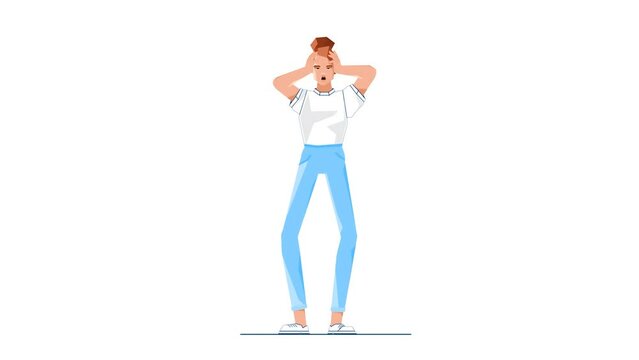 2D Illustrated Woman in Despair Is Shown Holding Her Head in Her Hands, Looking Around and Panicked. She Appears to Be Overwhelmed and Distressed.