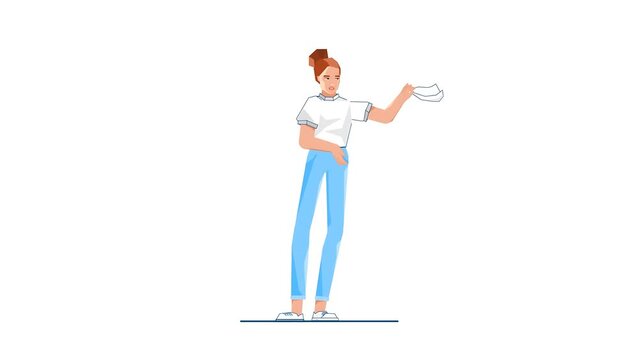 Sad Woman Saying Goodbye With Napkin 2D Illustration