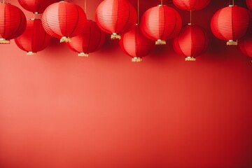 Red Chinese lanterns, symbolizing celebration and festivity, creates a stunning backdrop. Perfect for cultural festivals and traditional events.