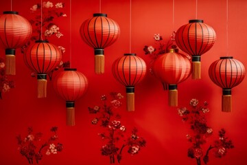 Red Chinese lanterns, symbolizing celebration and festivity, creates a stunning backdrop. Perfect for cultural festivals and traditional events.