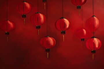 Red Chinese lanterns, symbolizing celebration and festivity, creates a stunning backdrop. Perfect for cultural festivals and traditional events.