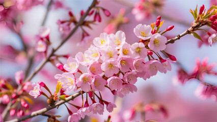 Obraz premium Soft, dreamy cherry blossoms creating a natural, ethereal border