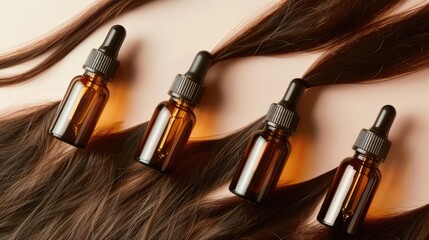 Naklejka premium Ampoules for hair growth and restoration with serum and vitamins beauty and self care concept
