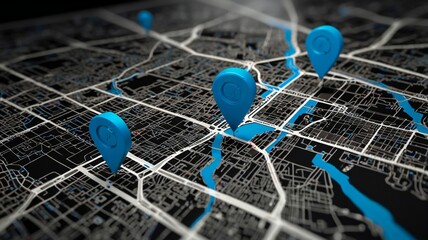 A digital map displaying a location with two pins set, representing AI technology in GPS